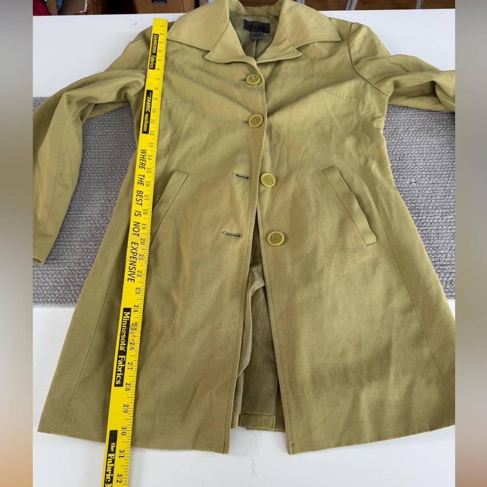 Vintage John Paul Richard Uniform Chartreuse Olive Green Short Trench Coat Sz 6 - Picture 8 of 12